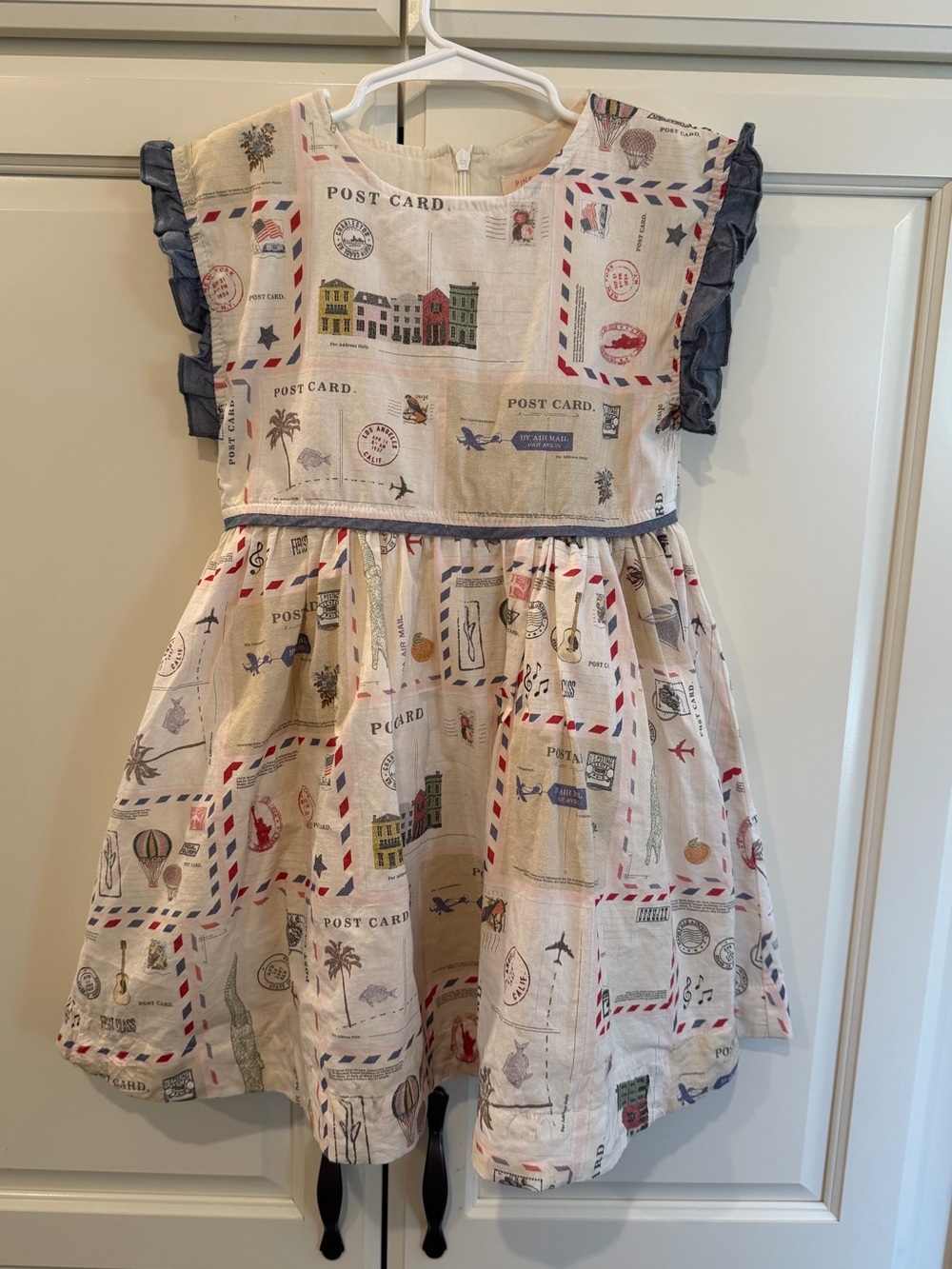 Pink Chicken Nell Dress in Vintage Postcards Print